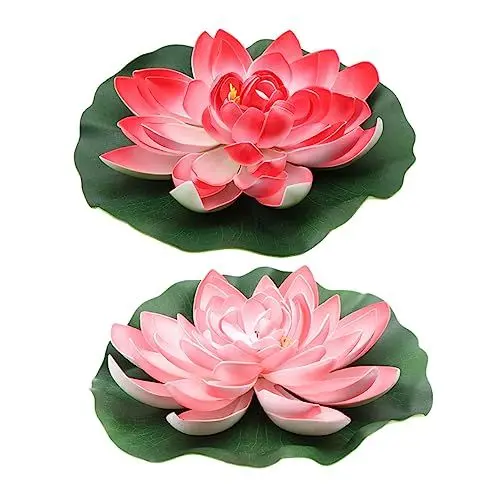 Produktbild: FOMIYES 2 Stücke Lebensechte Künstliche Schwimmende Lotus Blumen für Aquarium Teich Pool Decor Realistische Kunststoff Lotus Decor