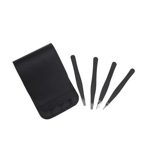 Produktbild: FOMIYES 4stücke Teiliges Edelstahl-pinzettenset Für Augenbrauen Mit Flachen Spitzen Spitzen Zur Entfernung Von Eingewachsenen Haaren Und Splittern Inklusive Aufbewahrungstasche Schwarz