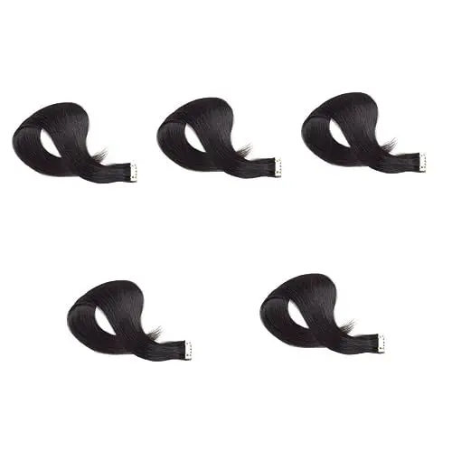 Produktbild: FOMIYES 5 Stück 50 Cm Schwarze Echthaar-extensions Tape-in-echthaar-extensions Für Frauen Natürlich Wiederverwendbar Leicht Zu Stylen Und Zu Pflegen