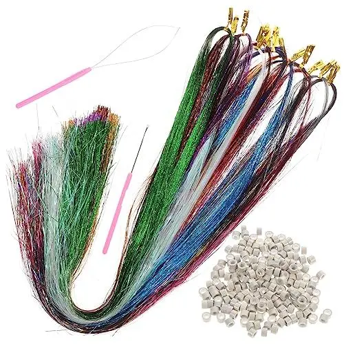 Produktbild: FOMIYES Haar-accessoires-set Für Damen Und Mädchen 120 Cm 18 Farben Lametta-haarverlängerungen Mit Silikonschnallen Zum Stylen