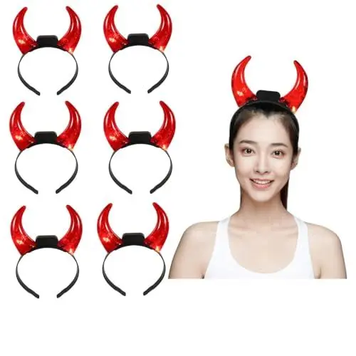 Produktbild: FOMIYES Halloween-Stirnband: Teufelshörner-Stirnband - 6 Stk Dämon Horn Stirnband Led-teufel-stirnband Teufels Haarband Stirnband Aus Rotem Ochsenhorn Leuchtendes Horn-stirnband Leuchtende Gegenstände