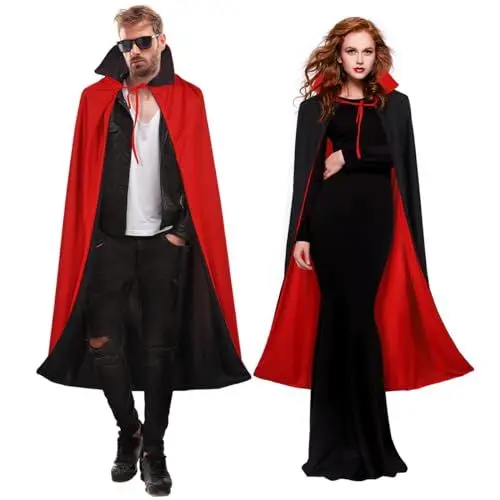 Produktbild: FOMIYES Halloween Vampir Umhang Erwachsene Kostü Damen Vampir Cape Herren Vampirumhang für Masquerade Karneval Cosplay-Party (Schwarz Und Rot 1.4)