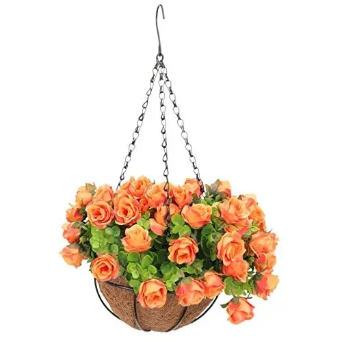 Produktbild: FOMIYES Künstliche Blumen Künstliche Hängende Blumen Im Korb Hängende Gänseblümchen Rankenpflanze In Kokosfutter Hängende Körbe Für Terrasse Garten Veranda Deck Dekoration Orange