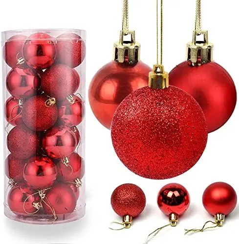 Produktbild: FOMIYES Weihnachtskugeln Rot, Christbaumkugeln Kunststoff Weihnachten Bälle Ornamente Bruchsicher Christbaumschmuck Anhänger für Weihnachten 24PCS