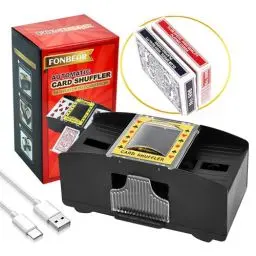 Produktbild: FONBEAR Automatischer Kartenmischer mit 2 Decks, USB- und batteriebetriebener elektrischer Mischpult (Spielkarte im Lieferumfang enthalten), ideal für Zuhause und Turnier für klassische Poker- und