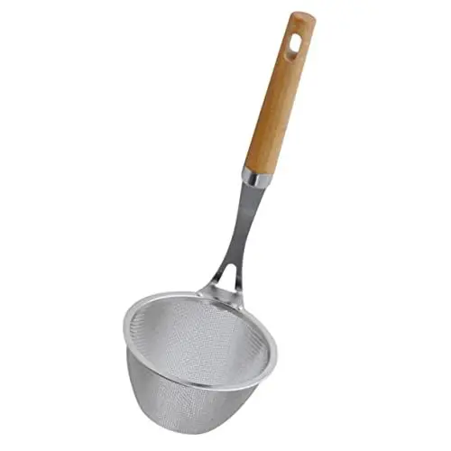 Produktbild: FONDOTIN Nudelsieb mit Holzgriff Praktischer Pasta und Spaghetti Löffel Leicht und Tragbar Rostfrei für Sicheres Abtropfen und Servieren von Lebensmitteln