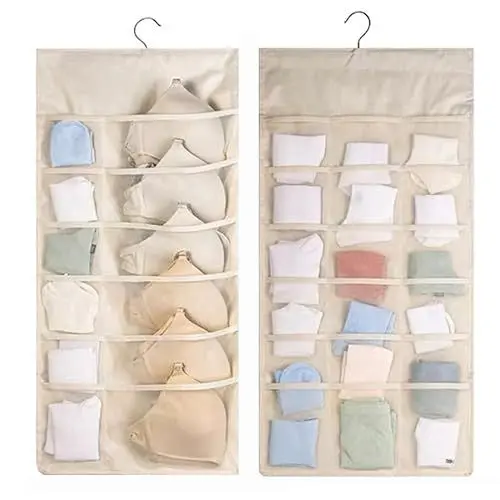 Produktbild: FonVan Kleiderschrank-Organizer für Unterwäsche, Socken, BH, Krawatten mit 40 Taschen, Aufbewahrungs-Organizer, Doppelseitige verwendbar Hängeorganizer, Faltbar Kleiderschrank organizer (Beige)