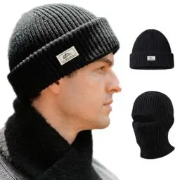 Produktbild: FonVan Mützen für Herren Winter, Warmes Strick Skimützen, Strickmützen, Winter Knit Hut für Männer, Balaclava, Thermische Sturmhaube Gesichtshaube 2 in 1 Mützen, geeignet zum Skifahren, Laufen