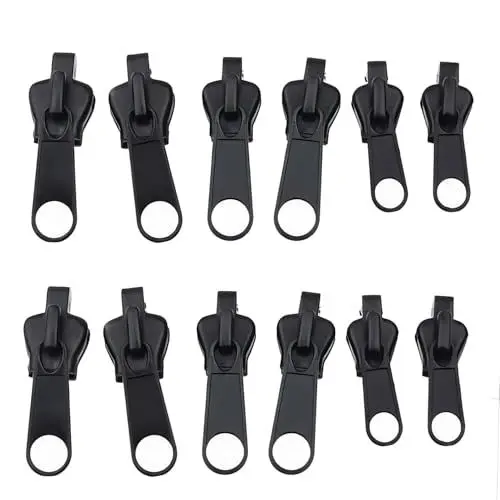 Produktbild: Fonyiunce Instant Ersatz-Reißverschlussköpfe,12 Schwarze Reißverschlussköpfe mit Clip,Universelle Instant-Ersatz-Reißverschlüsse für Mäntel,Taschen,Stiefel, Röcke,Taschen und Mehr.