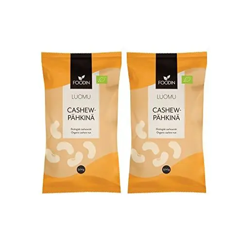 Produktbild: FOODIN Cashewnüsse Bio, 2x500g ganze Cashewnüsse, gute Quelle für Eiweiß & ungesättigte Fette, 100% aus biologischem Anbau, glutenfreier und veganer Snack, (2x500g)