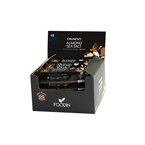 Produktbild: FOODIN Kollagen Protein Riegel Mandel-Meersalz 12er Pack, gesunder Snack für unterwegs, glutenfrei, milchfrei und ohne Zuckerzusatz (12 x 50g)