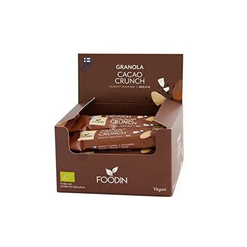 Produktbild: FOODIN Müsliriegel, Nussmischung, 12er-Pack, Süßigkeiten & Snacks, 100% biologisch, Glutenfrei und milchfrei für gesunde Snacks - Schoko-Kakao-Crunch, (12 x 40g)