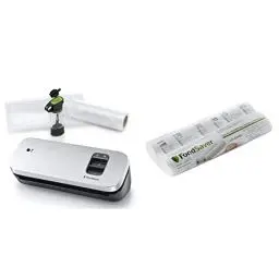 Produktbild: Foodsaver Kompaktes VS1190X Vakuumversiegelungssystem mit Handheld-Vakuumierer, zilber + FSR2802-I Vakuum-Rollen 2 Stück 28x550 cm / Folienrollen für Lebensmittel / Vakuumierer / Sous-Vide