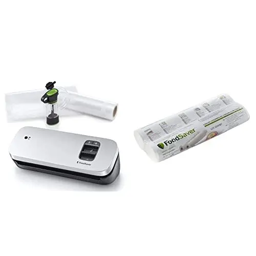 Produktbild: Foodsaver Kompaktes VS1190X Vakuumversiegelungssystem mit Handheld-Vakuumierer, zilber + FSR2802-I Vakuum-Rollen 2 Stück 28x550 cm / Folienrollen für Lebensmittel / Vakuumierer / Sous-Vide