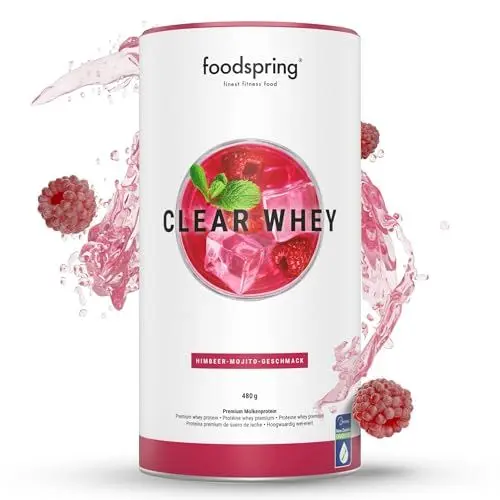 Produktbild: foodspring Clear Whey, Raspberry Mojito, 480g, Leichter und erfrischender Protein-Shake mit hochwertigem Whey-Isolat