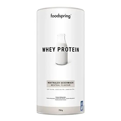 Produktbild: foodspring - Whey Protein Pulver Neutral – Mit 24g Eiweiß zum Muskelaufbau, perfekte Löslichkeit, ultrafiltriert, reich an BCAAs & EAAs – Ideal auch zum Kochen & Backen (750g)