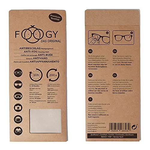 Produktbild: FOOGY Antibeschlagtuch Brillenputztuch aus Microfaser grau, Antibeschlag Anti Fog Tuch Brille, trocken, Nano-Technologie für den Antibeschlag-Effekt, KEIN Antibeschlagspray nötig