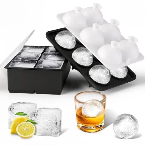 Produktbild: Foonii 2 Stück Eiswürfelform, BPA-Frei Große Eiskugelform, LFGB-Zertifikat Eiswürfelform Kugel mit Deckel, Faltbar Auslaufsicher 5cm Runde Eiswürfel Silikon Eiswürfelbereiter für Gekühlte Whisky Saft