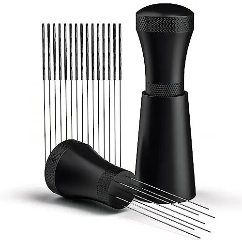 Produktbild: Foonii Wdt Tool, Abnehmbar Kaffee Distributor mit Ständer mit 7 Espresso Nadel 0.3mm, Aluminium Wdt Tool Espresso Coffee Distributor, Geschenke für Baristas (Schwarz)