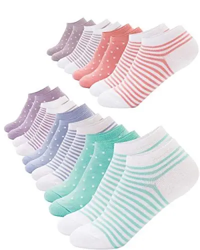 Produktbild: FOOTNOTE 10 Paar Sneaker Socken Mit Softbund Flacher Zehennaht Hoher Baumwollanteil Damen Pastell Gepunktet Gestreift in 39-42