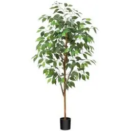 Produktbild: Fopamtri Künstliche Pflanzen Groß 120 cm Ficus Benjamina Kunstpflanze mit Naturholzstamm, Zimmerpflanze Kunstbaum im Topf für Zuhause Büro Balkon Dekoration (1 Stück)