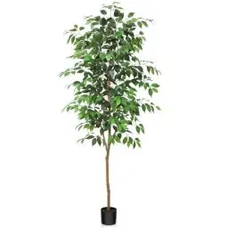 Produktbild: Fopamtri Künstliche Pflanzen Groß 180 cm Ficus Benjamina Kunstpflanze mit Naturholzstamm, Zimmerpflanze Kunstbaum im Topf für Zuhause Büro Balkon Dekoration (1 Stück)