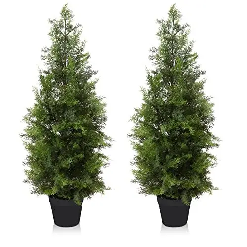 Produktbild: Fopamtri Künstliche Pflanzen Zeder Fake Plant 90cm/3Ft Künstliche Pflanzen Kunstpflanzen Groß im Topf Plastik Pflanze Künstliche Koniferen UV Geschützt Outdoor Garten Flur Balkon (2 Stück)