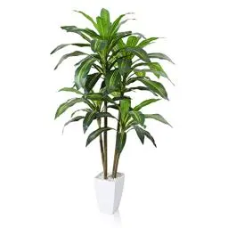 Produktbild: Fopamtri Künstlicher Drachenbaum 120 cm Kunstpflanze mit 74 Blättern, Tropische Plastik Künstliche Pflanzen im Topf für Wohnzimmer Schlafzimmer Büro Garten Dekoration