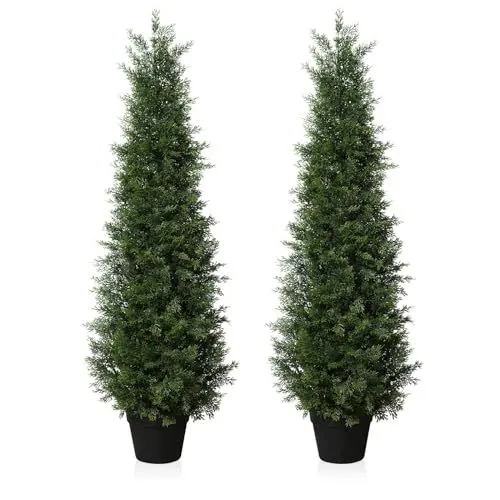 Produktbild: Fopamtri Kunstpflanze Zeder Künstlich 120 cm Künstliche Pflanzen im Topf, Konifere Künstlich Outdoor UV Geschützt für Haus Wohnzimmer Garten VerandaDekoration (2 Stück)