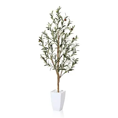 Produktbild: Fopamtri Olivenbaum Künstlich 120 cm Kunstpflanzen Groß Kunstbaum Grün Fake Kunstpflanze mit Früchten im Topf für Indoor Outdoor Home Schlafzimmer Büro Garten Dekoration (1 Pack)