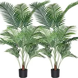 Produktbild: Fopamtri künstliche Areca Palme 140 cm künstliche Palme, 15 Zweige, für den Innen- und Außenbereich Moderne Dekoration Faux Pflanze Topffamilie Einweihungsgeschenk (2 Stück)