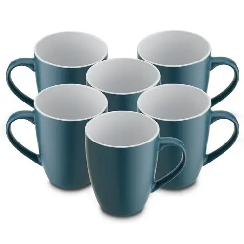Produktbild: for friends 6 Stück Kaffeebecher 300ml aus hochwertigem Steinzeug, Kaffeetasse in petrol, Kaffeebecher mit Henkel, Spülmaschinen- & Mikrowellengeeignet