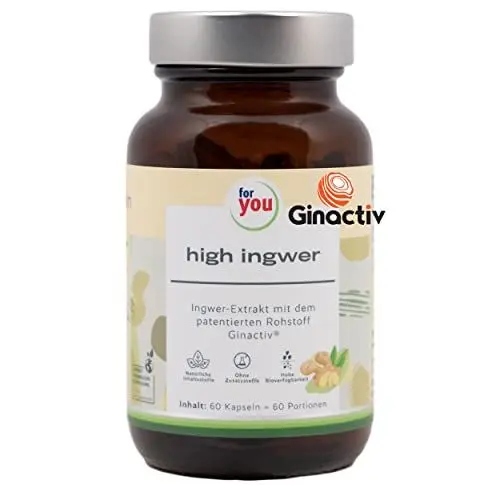 Produktbild: for you high ingwer - 60 Kapseln hochreiner Ingwer-Extrakt - patentierter Rohstoff Ginactiv® - Naturprodukt mit 300mg Ingwerpulver - Hoher Gehalt an Gingerole und Shogaole - vegan & ohne Zusatzstoffe