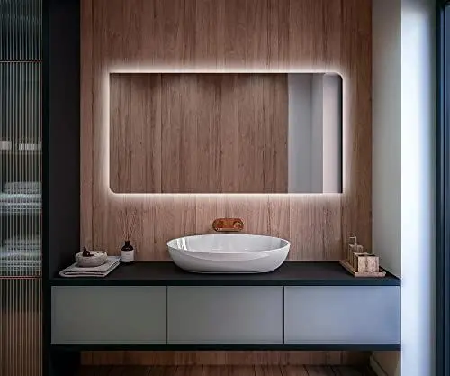 Produktbild: FORAM Badspiegel 120x80 cm mit LED Beleuchtung - Individuell Nach Maß - Beleuchtet Wandspiegel Lichtspiegel Badezimmerspiegel - LED Farbe und Touch Schalter - T111