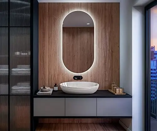 Produktbild: FORAM Badspiegel 50x150 cm mit LED Beleuchtung - Individuell Nach Maß - Beleuchtet Wandspiegel Lichtspiegel Badezimmerspiegel - LED Farbe und Touch Schalter - T106