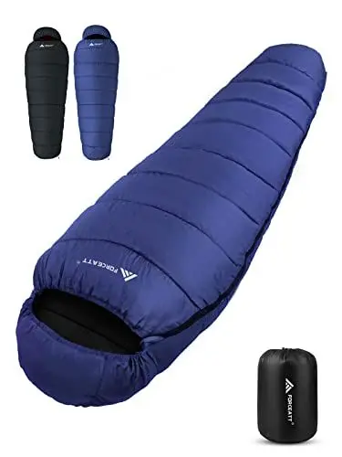 Produktbild: Forceatt Schlafsack Winter, -7 ℃ Bis 20 ℃ (1,8kg~2,4kg/210 X 80 CM) Mumienschlafsack Leichtes 4 Jahreszeiten, Wasserabweisend Schlafsack Kleines Packmaß Für Rucksackreisen,Camping, Wandern und Reisen.