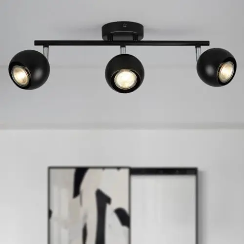 Produktbild: FORCOSO Deckenlampe Schwarz 3 Flammig - Deckenstrahler Schwenkbar 350° GU10 Metall Deckenspots Kugel Spotlight LED Deckenleuchte Innen für Wohnzimmer Schlafzimmer Küche Flur - Ohne Glühbirne