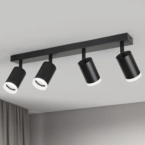 Produktbild: FORCOSO Deckenstrahler Schwenkbar 350°, 4 Flammig Deckenlampe Schwarz Spotlight, GU10 Spots Deckenleuchte, Blendfrei Strahler Innen Lampe Decke, Wohnzimmer Küche Deckenspots Wandstrahler