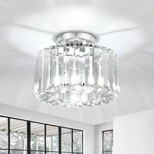 Produktbild: FORCOSO Kristall Deckenleuchte Ø245mm, Kronleuchter Chrom mit Metall Rahmen Lampenschirm, Sockel E27 Deckenlampe, Moderne Lampe für Schlafzimmer Wohnzimmer Flur Küche Esszimmer