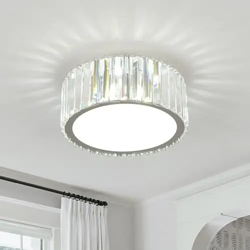 Produktbild: FORCOSO Kristall Deckenleuchte 4 Flammig ø30cm, Kronleuchter Chrom mit Metall Rund Rahmen Lampenschirm, Sockel G9 Deckenlampe, Moderne Ceiling Light Lampe für Schlafzimmer Wohnzimmer Küche Flur
