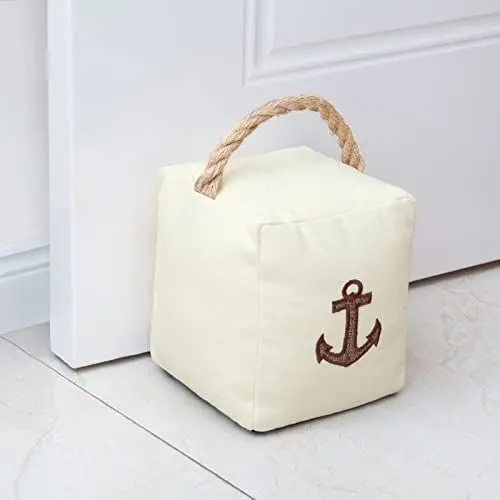 Produktbild: Forecronic Stoff-Türstopper Dekorative Türstopper für Haus und Büro, 1.5kg gewichteter Innen-Türstopper Heavy Duty weicher Türstopper mit Griff und nautischem Anker Design - 12.7x15.2cm Beige