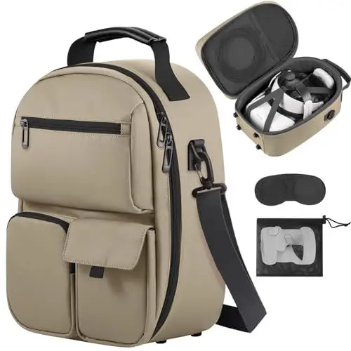 Produktbild: FOREGOER Groß Tragetasche für Meta Quest 3/Oculus Quest 2 mit Elite Strap, Touch Controllern und anderem VR Zubehör, Harte Case für Oculus Quest 3 Zubehör, VR All-in-One Gaming Headset (Khaki)