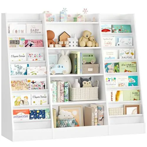 Produktbild: FOREHILL 120cm Kinderregal Bücherregal für Kinder mit 14 Ablagen Kinderzimmer Möbel aus Holz Aufbewahrungsregal Regal für Kinderzimmer, Kindergarten, Arbeitszimmer, Leseecke 129 x 120x 35 cm