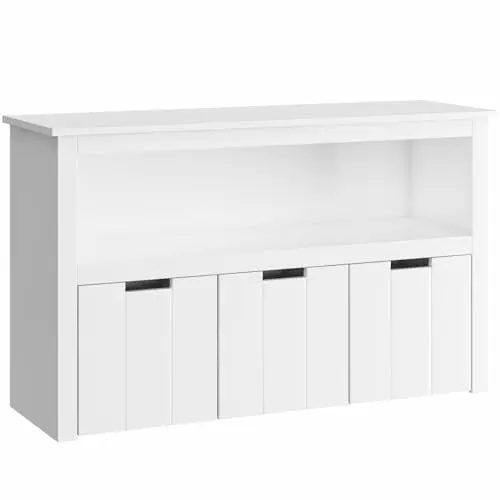Produktbild: FOREHILL Kinderregal mit Boxen auf Rollen, Spielzeug Aufbewahrung Kinderzimmer Möbel, Spielzeugregal, Kinderschrank, Regal weiß mit 3 Boxen, Truhen & Kisten für Kinder 102 x 33 x 61,5cm