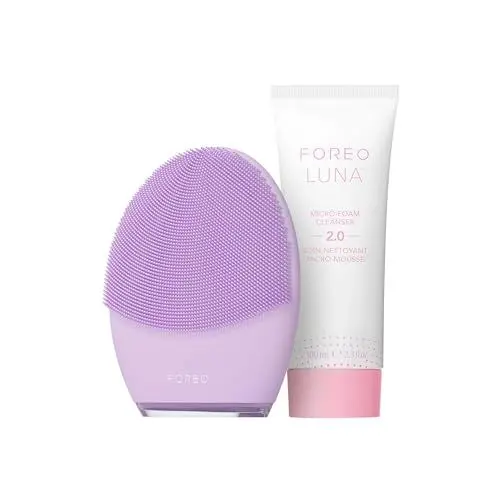 Produktbild: FOREO Deep Clean LUNA 3 Set - Elektrische Gesichtsreinigungsbürste empfindliche Haut + LUNA Micro-Foam Cleanser 2.0, 100 ml - Tägliche Gesichtsreinigung & Massage - Gesichtspflege - Porenminimierer