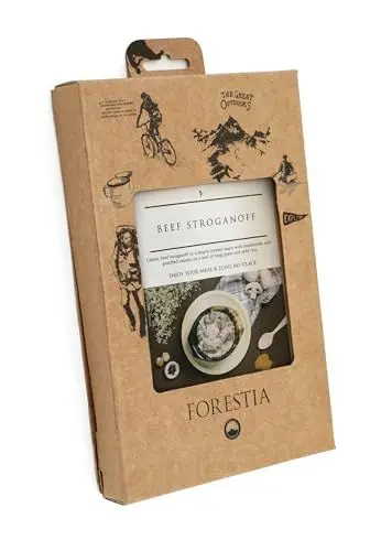 Produktbild: Forestia „Bœuf Stroganoff“ mit selbsterwärmendem Beutel | leicht zubereitete Trekkingmahlzeit | Hauptgericht mit Fleisch | lange haltbare Camping Notration