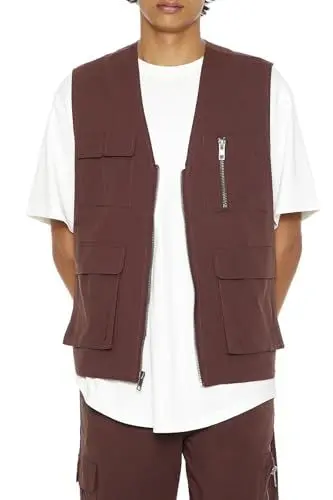 Produktbild: Forever 21 Herren Zip-up Utility Cargo Vest Mantel, Schokolade, X-Large
