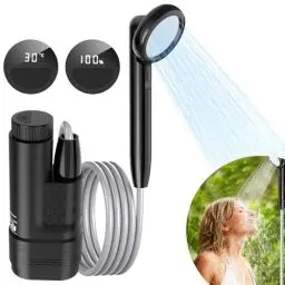 Produktbild: Forever Speed Campingdusche Tragbare mit Akku, 4000mAh mit Pumpe Temperaturanzeige und Elektrizitätanzeige, Camping Dusche Outdoor Set mit 2M Schlauch für Garten, Autowaschen, Strand, Reisen