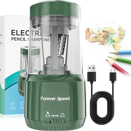 Produktbild: Forever Speed Elektrischer Anspitzer USB für Buntstifte, Automatischer Elektrischer Bleistiftspitzer akku für 6–8mm dicke und dünne stifte, robust, Büro, Schule, Zuhause, tragbar, Auto-Stop, Grün