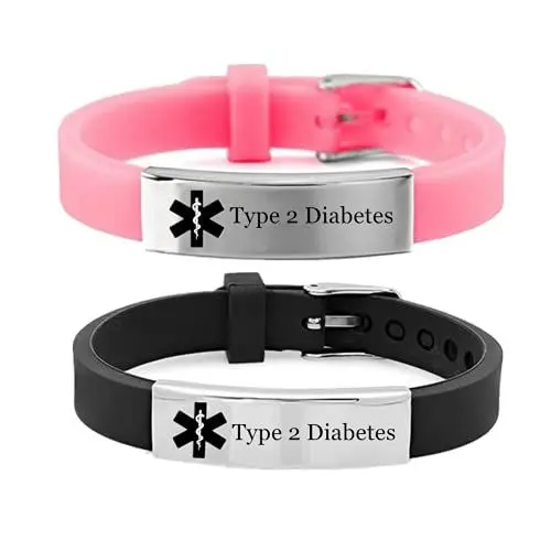Produktbild: ForeverWill 2 Pack Typ 1 2 Diabetes Armband für Kinder Jugendliche Erwachsene Personalised Medizinische Warnung Silikon Diabetiker Bewusstsein ID Armreif für Mädchen Jungen Frauen Männer